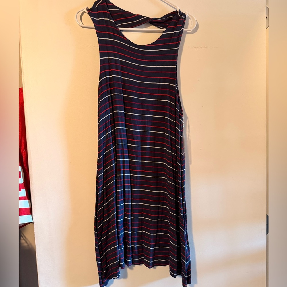 Amour Vert Navy and Red Striped Backless Dress